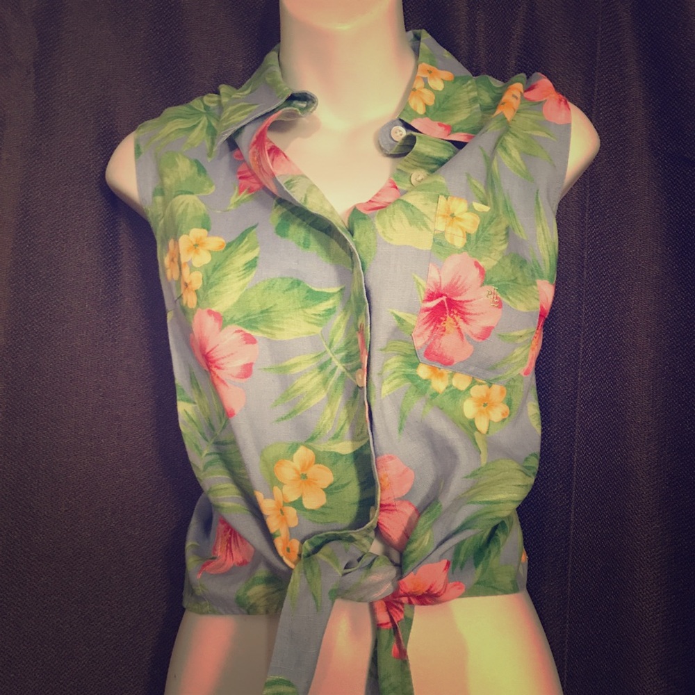 Vintage/Retro 80’s Ralph Lauren Floral Tie Top